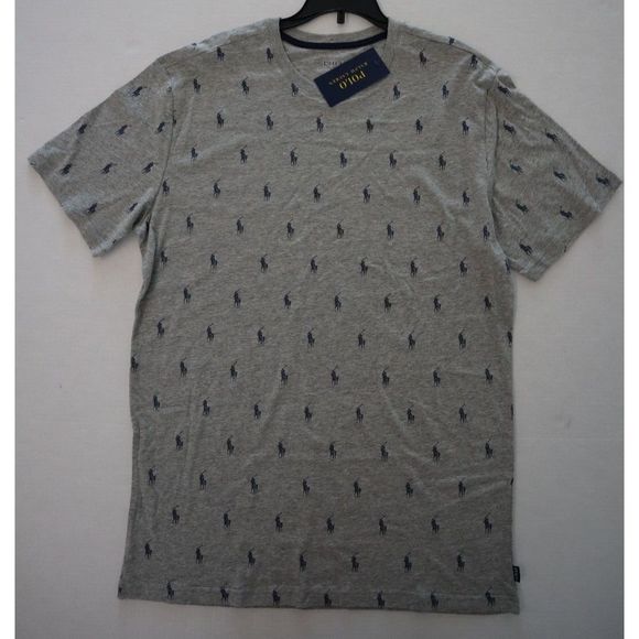 Polo Ralph Lauren PL88RL Men's Sz L Gray Allover Pony Print 100% Cotton T Shirt - Picture 1 of 5